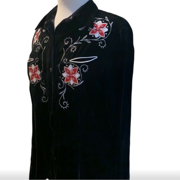 Roper Velveteen Western Style Black Red and White Long Sleeve Shirt size Large - Picture 2 of 7